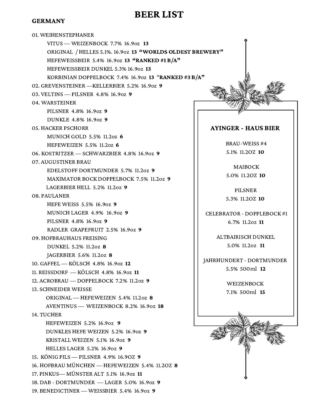 5:2025 Front Beer List